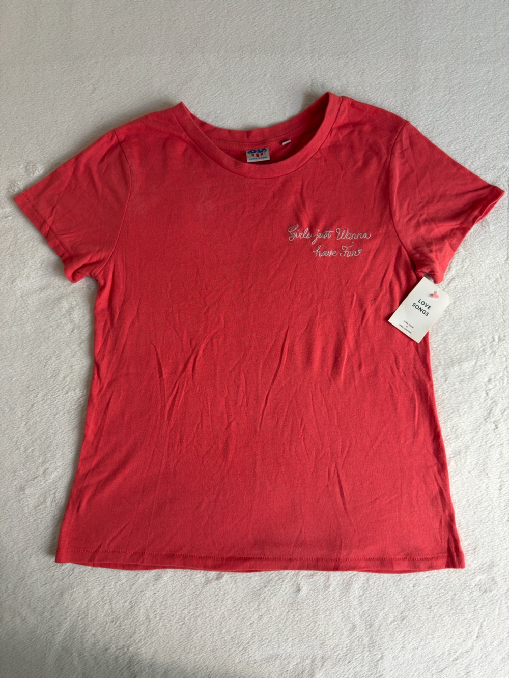 Junk Food Girls Just Wanna Have Fun Love Songs Tee XL NWT Coral ITEM2635